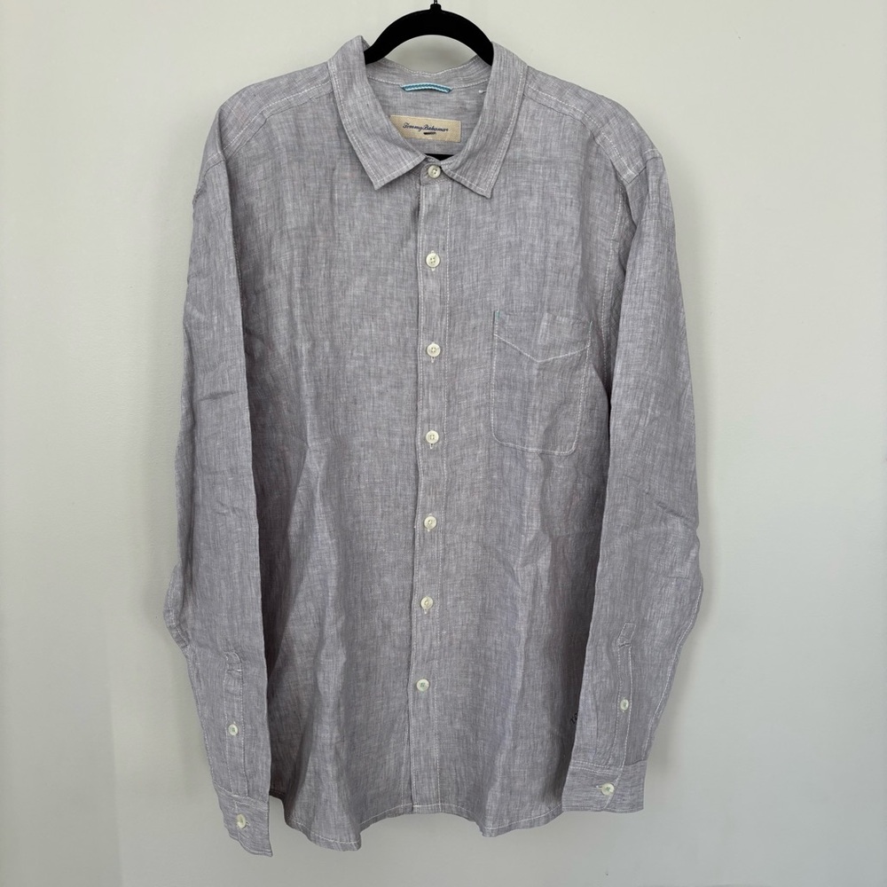 Tommy Bahama Linen Gray Button Down Shirt Size XL NWT‎